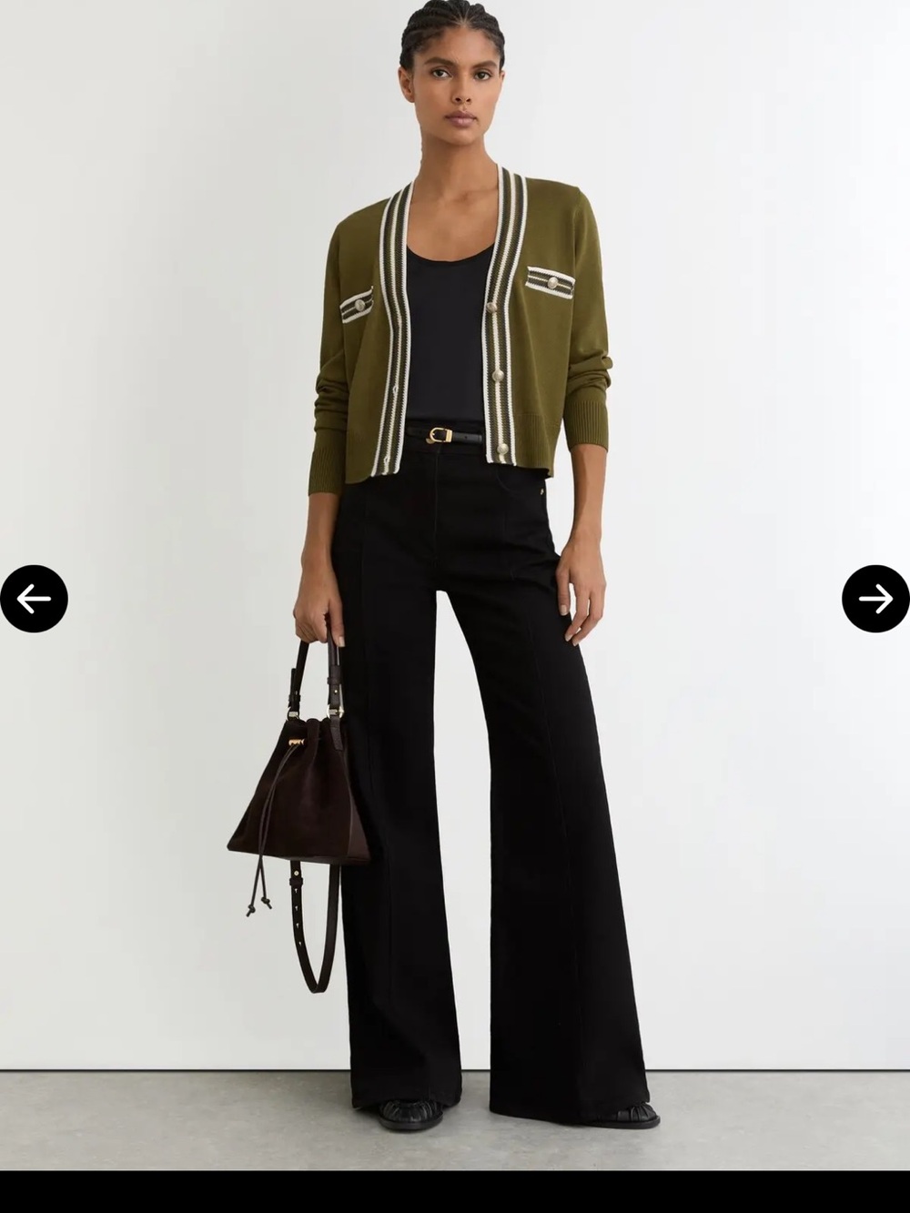 Reiss Olive Green Striped Trim Cardigan - Women